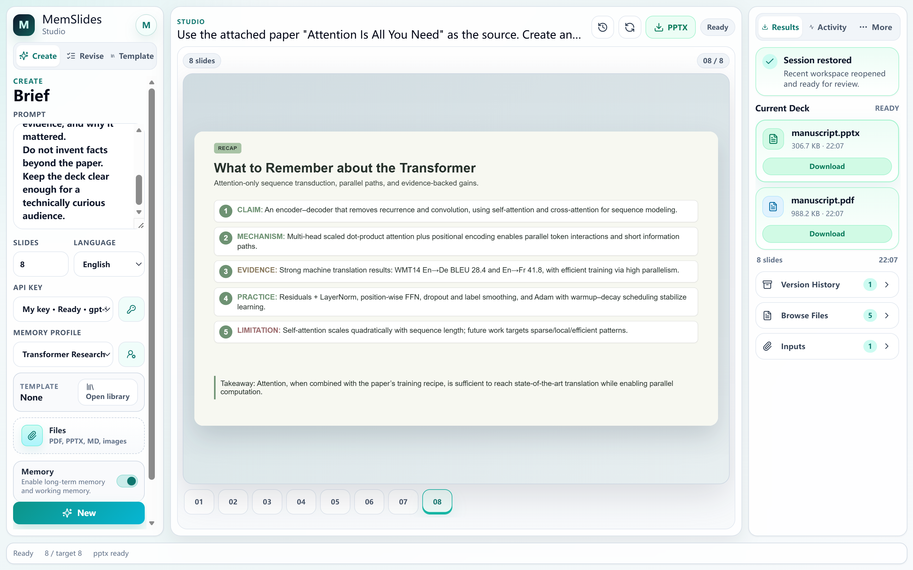 Research profile slide 8 generated by MemSlides